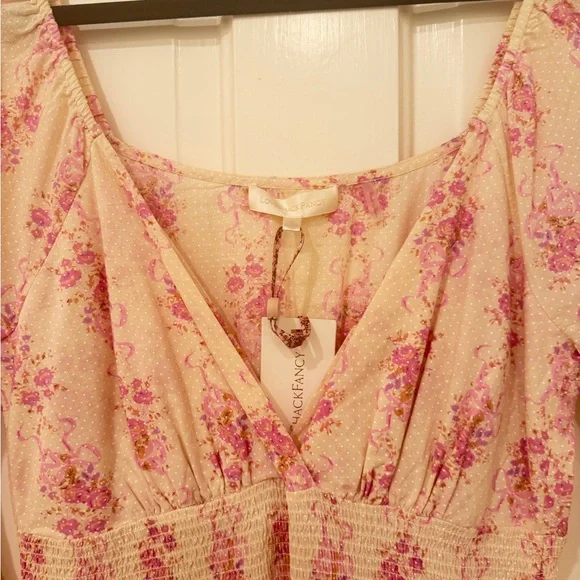 LoveShackFancy Pink & Cream Floral Midi Dress - Picture 7 of 8